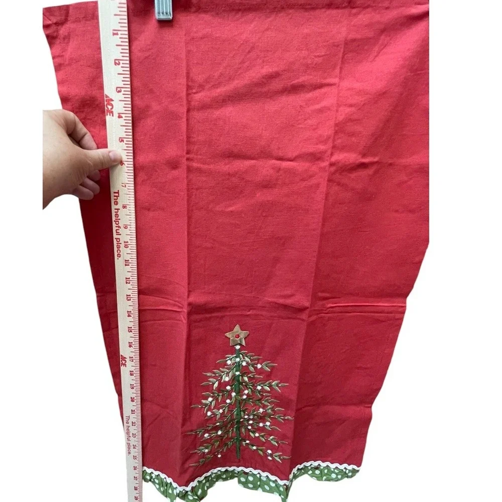 VTG Pier 1 Imports 100% Cotton Red Green White Christmas Tree Polkadot Tea Towel